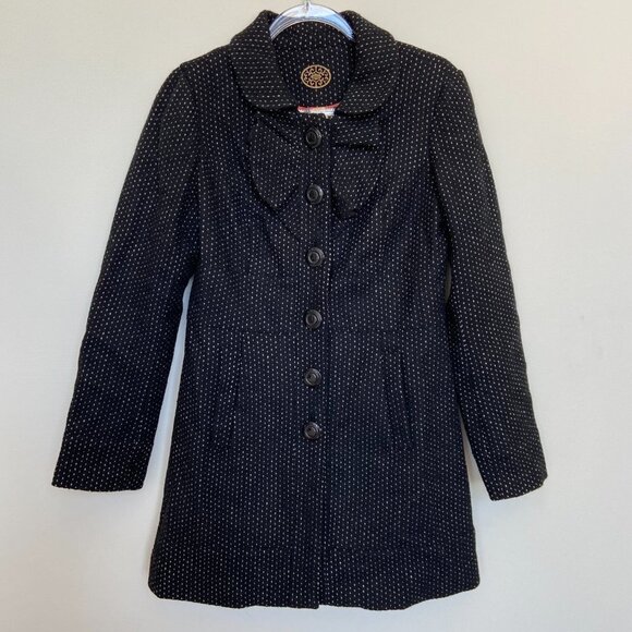 Anthropologie| Idra Black Dot Wool Blend Coat | Sz 8 Ruffle - Picture 5 of 10